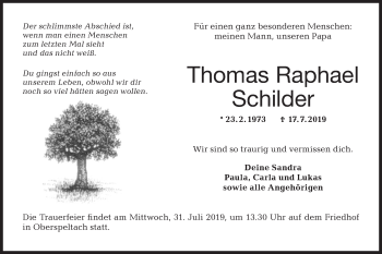 Traueranzeige von Thomas Raphael Schilder von Hohenloher Tagblatt