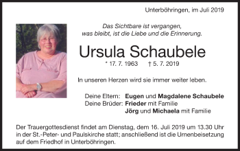 Traueranzeige von Ursula Schaubele von Geislinger Zeitung