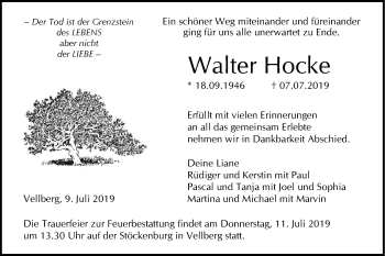 Traueranzeige von Walter Hocke von Haller Tagblatt