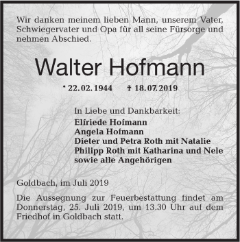 Traueranzeige von Walter Hofmann von Hohenloher Tagblatt