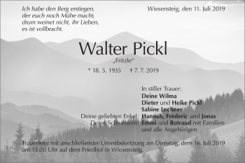 Traueranzeige von Walter Pickl von Geislinger Zeitung