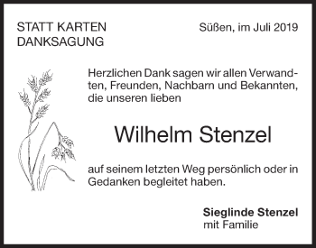 Traueranzeige von Wilhelm Stenzel von NWZ Neue Württembergische Zeitung