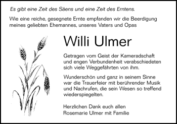 Traueranzeige von Willi Ulmer von Alb-Bote/Metzinger-Uracher Volksblatt