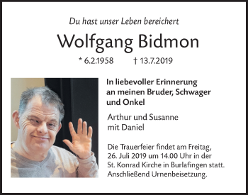 Traueranzeige von Wolfgang Bidmon von SÜDWEST PRESSE Ausgabe Ulm/Neu-Ulm