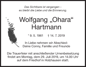 Traueranzeige von Wolfgang Hartmann von NWZ Neue Württembergische Zeitung