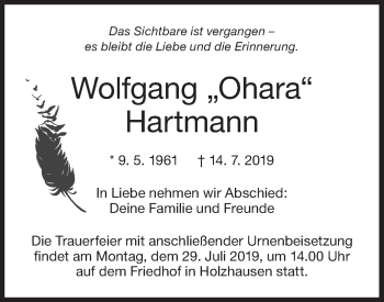 Traueranzeige von Wolfgang Hartmann von NWZ Neue Württembergische Zeitung