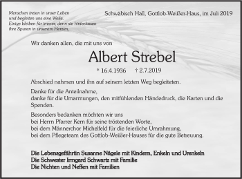 Traueranzeige von Albert Strebel von Haller Tagblatt