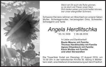 Traueranzeige von Angela Herdlitschka von Haller Tagblatt