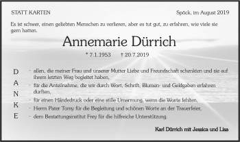 Traueranzeige von Annemarie Dürrich von Rundschau Gaildorf