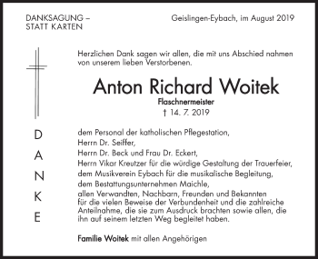 Traueranzeige von Anton Richard Woitek von Geislinger Zeitung