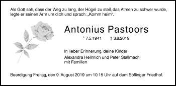 Traueranzeige von Antonius Pastoors von SÜDWEST PRESSE Ausgabe Ulm/Neu-Ulm