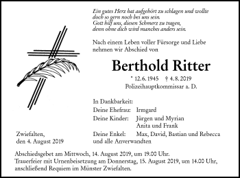 Traueranzeige von Berthold Ritter von Alb-Bote/Metzinger-Uracher Volksblatt