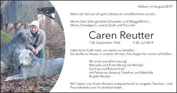 Traueranzeige von Caren Reutter von Metzinger-Uracher Volksblatt