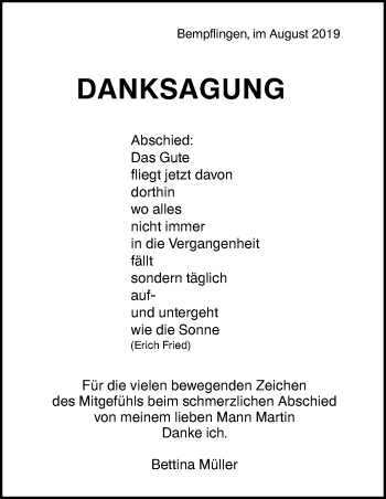 Traueranzeige von Danksagung  von Metzinger-Uracher Volksblatt