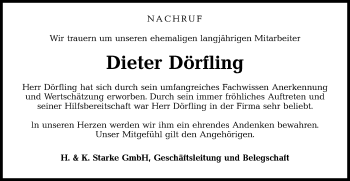 Traueranzeige von Dieter Dörfling von Haller Tagblatt