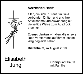 Traueranzeige von Elisabeth Jung von Illertal Bote