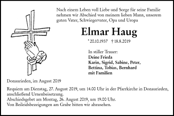 Traueranzeige von Elmar Haug von Ehinger Tagblatt