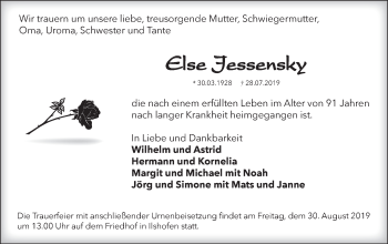 Traueranzeige von Else Jessensky von Haller Tagblatt