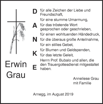 Traueranzeige von Erwin Grau von SÜDWEST PRESSE Ausgabe Ulm/Neu-Ulm