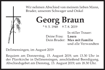 Traueranzeige von Georg Braun von SÜDWEST PRESSE Ausgabe Ulm/Neu-Ulm