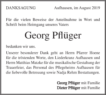 Traueranzeige von Georg Pflüger von Geislinger Zeitung