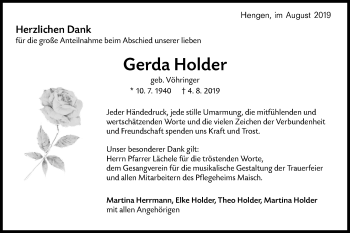 Traueranzeige von Gerda Holder von Metzinger-Uracher Volksblatt