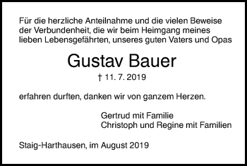 Traueranzeige von Gustav Bauer von SÜDWEST PRESSE Ausgabe Ulm/Neu-Ulm