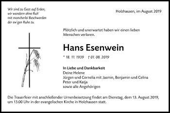 Traueranzeige von Hans Esenwein von NWZ Neue Württembergische Zeitung