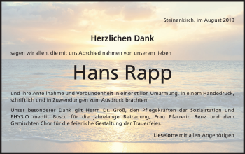 Traueranzeige von Hans Rapp von Geislinger Zeitung