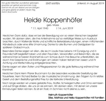 Traueranzeige von Heide Koppenhöfer von Rundschau Gaildorf