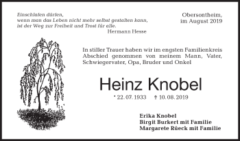 Traueranzeige von Heinz Knobel von Haller Tagblatt