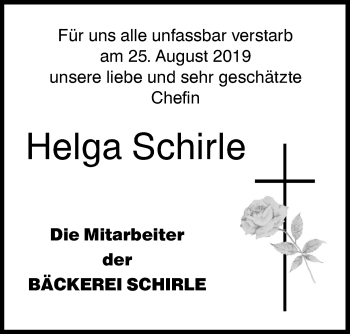 Traueranzeige von Helga Schirle von Haller Tagblatt