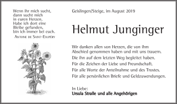 Traueranzeige von Helmut Junginger von Geislinger Zeitung