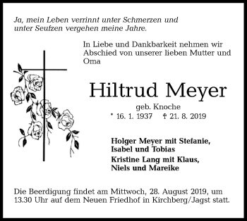 Traueranzeige von Hiltrud Meyer von Hohenloher Tagblatt