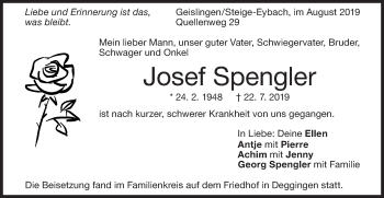 Traueranzeige von Josef Spengler von Geislinger Zeitung