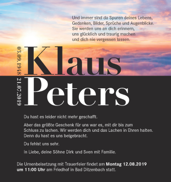 Traueranzeige von Klaus Peters von Geislinger Zeitung