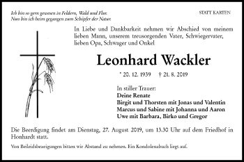 Traueranzeige von Leonhard Wackler von Hohenloher Tagblatt