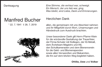 Traueranzeige von Manfred Bucher von NWZ Neue Württembergische Zeitung