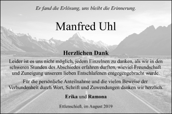 Traueranzeige von Manfred Uhl von SÜDWEST PRESSE Ausgabe Ulm/Neu-Ulm