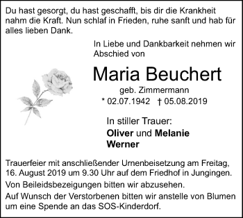 Traueranzeige von Maria Beuchert von SÜDWEST PRESSE Ausgabe Ulm/Neu-Ulm