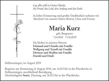 Traueranzeige von Maria Kurz von SÜDWEST PRESSE Ausgabe Ulm/Neu-Ulm