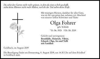 Traueranzeige von Olga Fohrer von Hohenloher Tagblatt