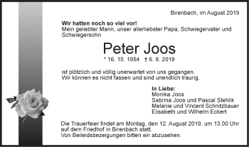 Traueranzeige von Peter Joos von NWZ Neue Württembergische Zeitung