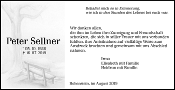 Traueranzeige von Peter Sellner von Alb-Bote/Metzinger-Uracher Volksblatt