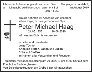 Traueranzeige von Peter Michael Haag von NWZ Neue Württembergische Zeitung