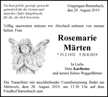 Traueranzeige von Rosemarie Märten von NWZ Neue Württembergische Zeitung