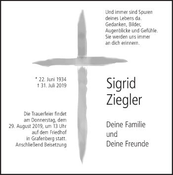 Traueranzeige von Sigrid Ziegler von Metzinger-Uracher Volksblatt