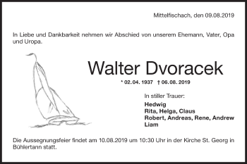 Traueranzeige von Walter Dvoracek von Haller Tagblatt