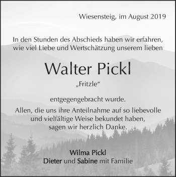 Traueranzeige von Walter Pick von Geislinger Zeitung