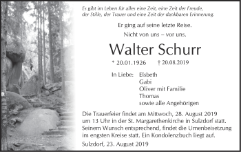 Traueranzeige von Walter Schurr von Haller Tagblatt